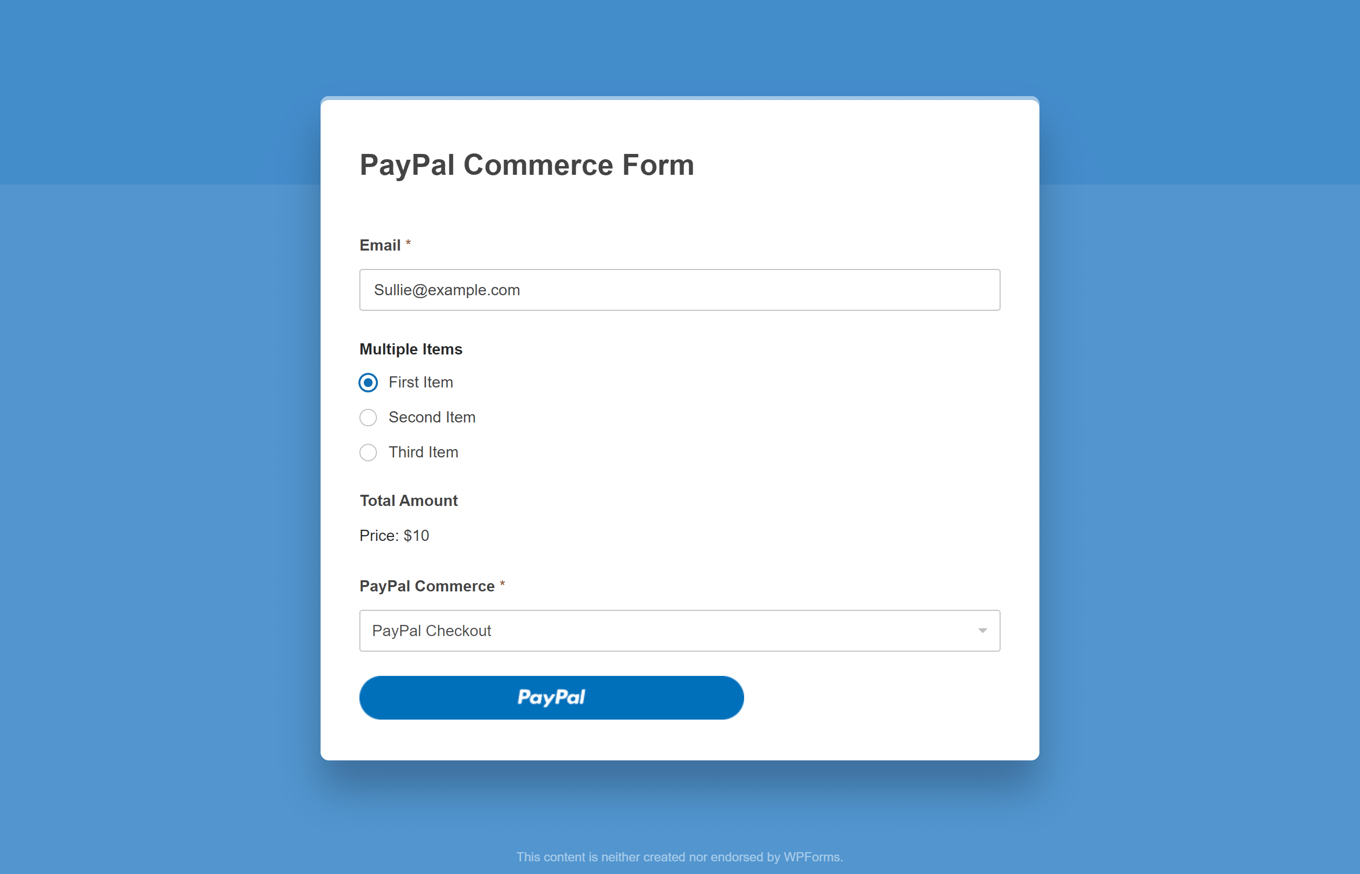 PayPal Commerce lead form