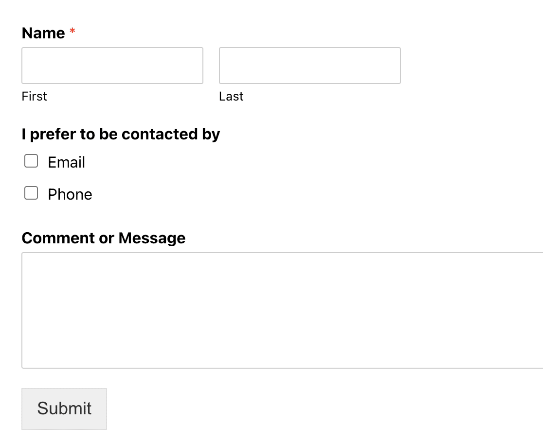 Published contact form