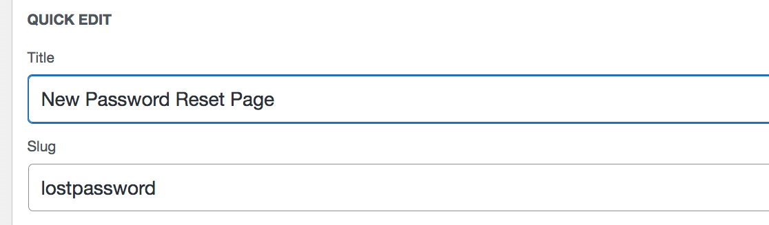 Quick edit box with lostpassword as slug