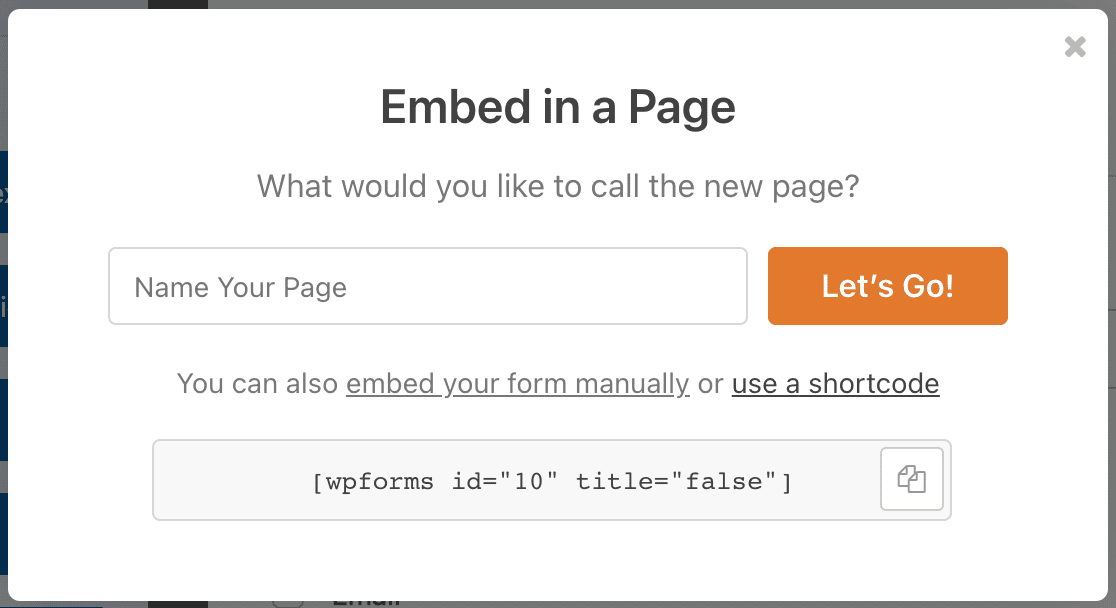 Form short code embed option