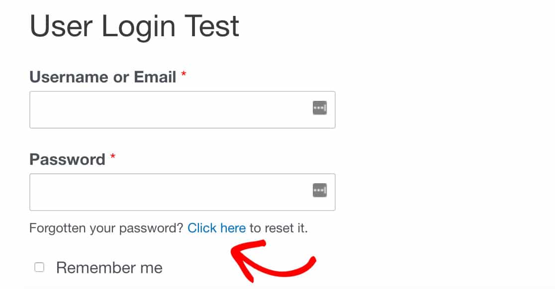 User login test page password reset link
