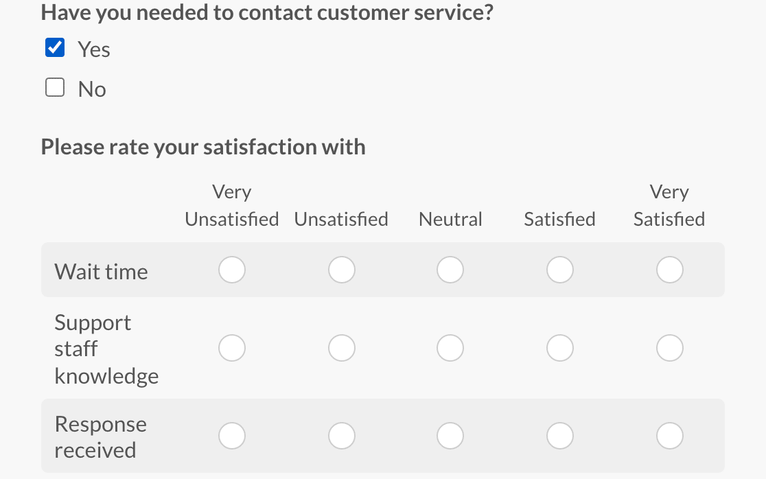 Customer service conditional logic Likert Scale