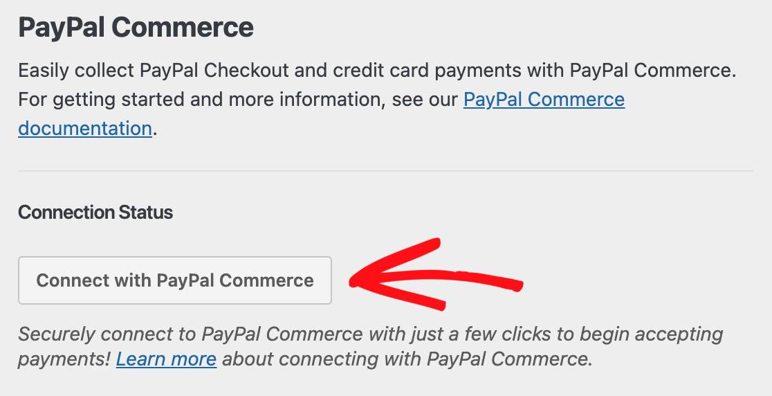 Connect with PayPal Commerce button