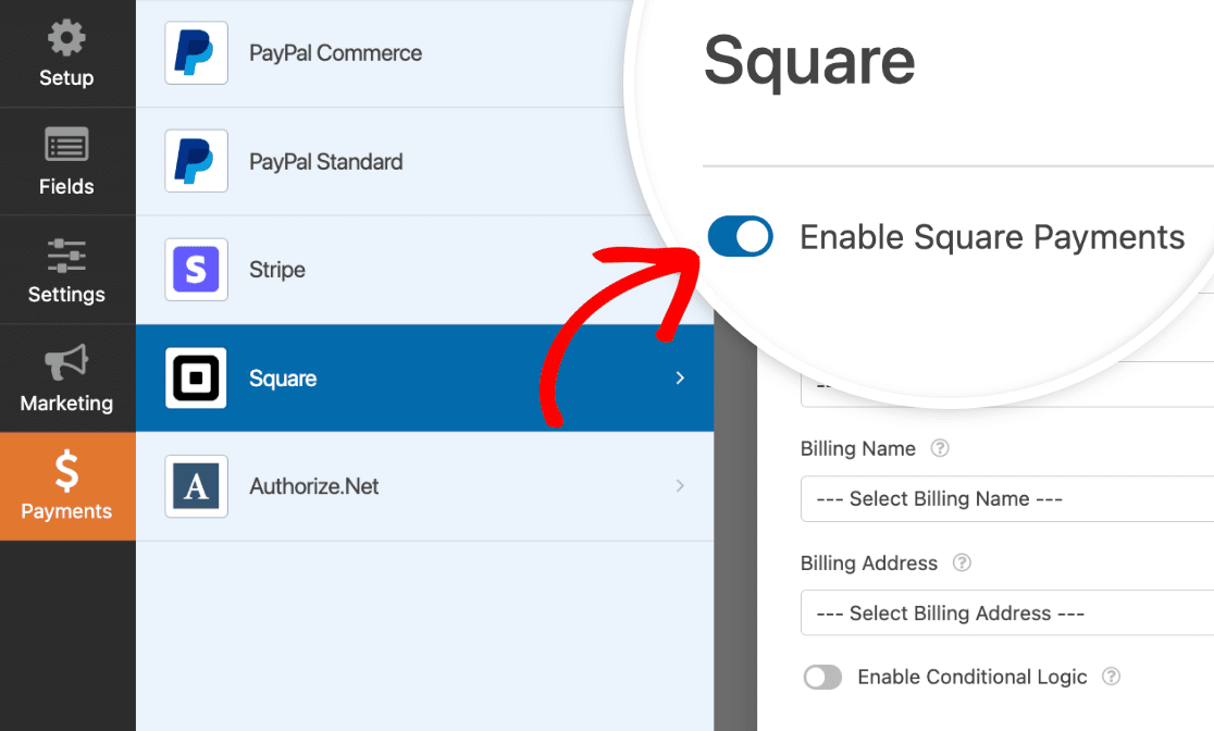 Enabling Square payments