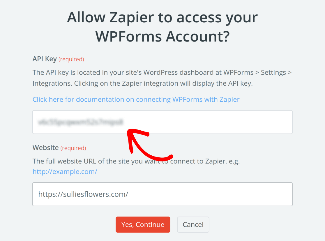 Enter the Zapier API key