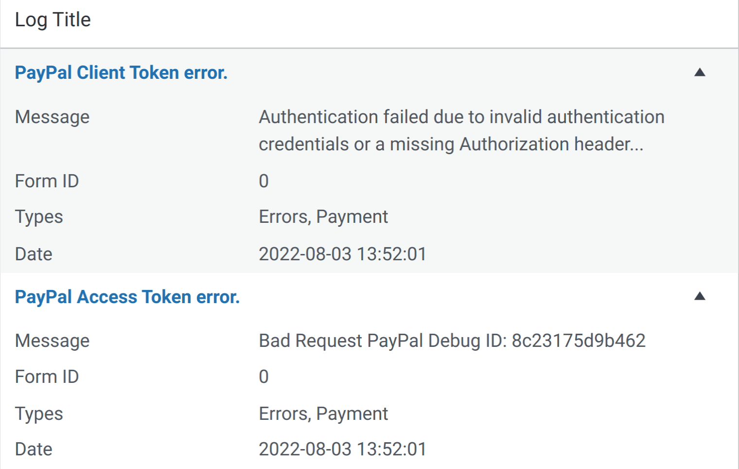 Failed payments in the log