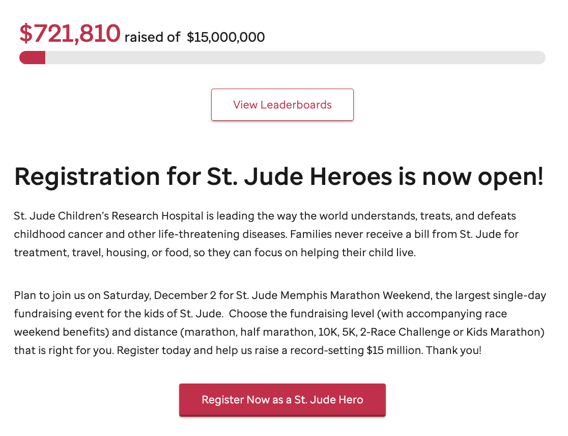 A fundraising goal progress tracker for St. Jude's