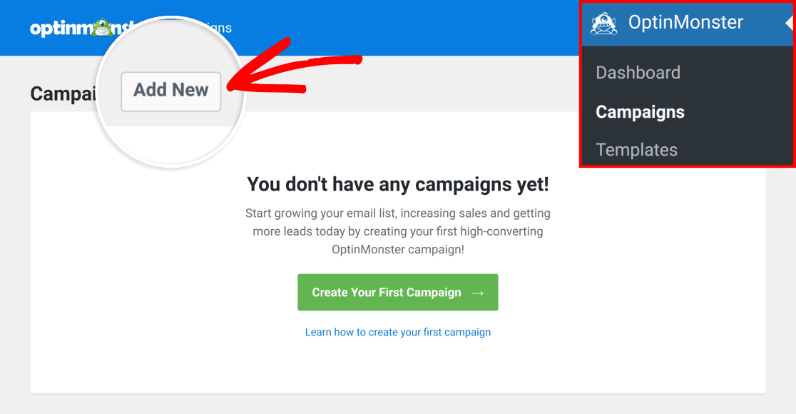 Add a new campaign in OptinMonster