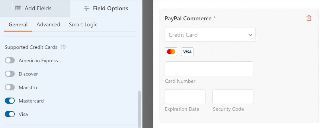PayPal Commerce card icons