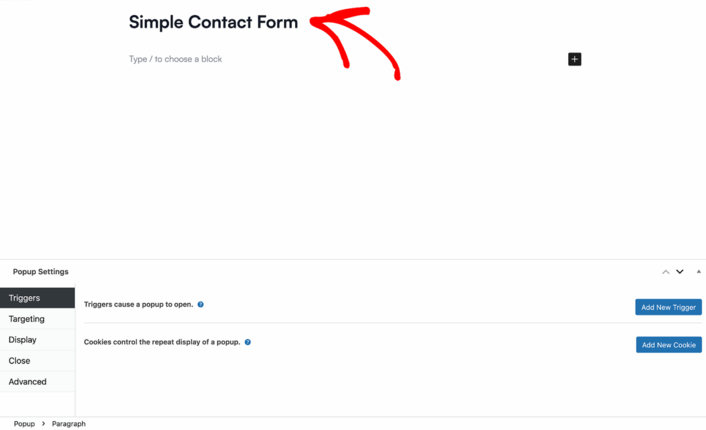 popup maker enter name