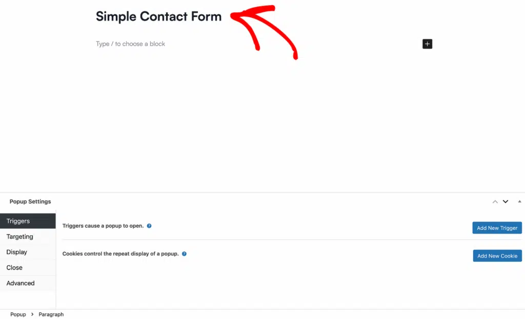 popup maker enter name