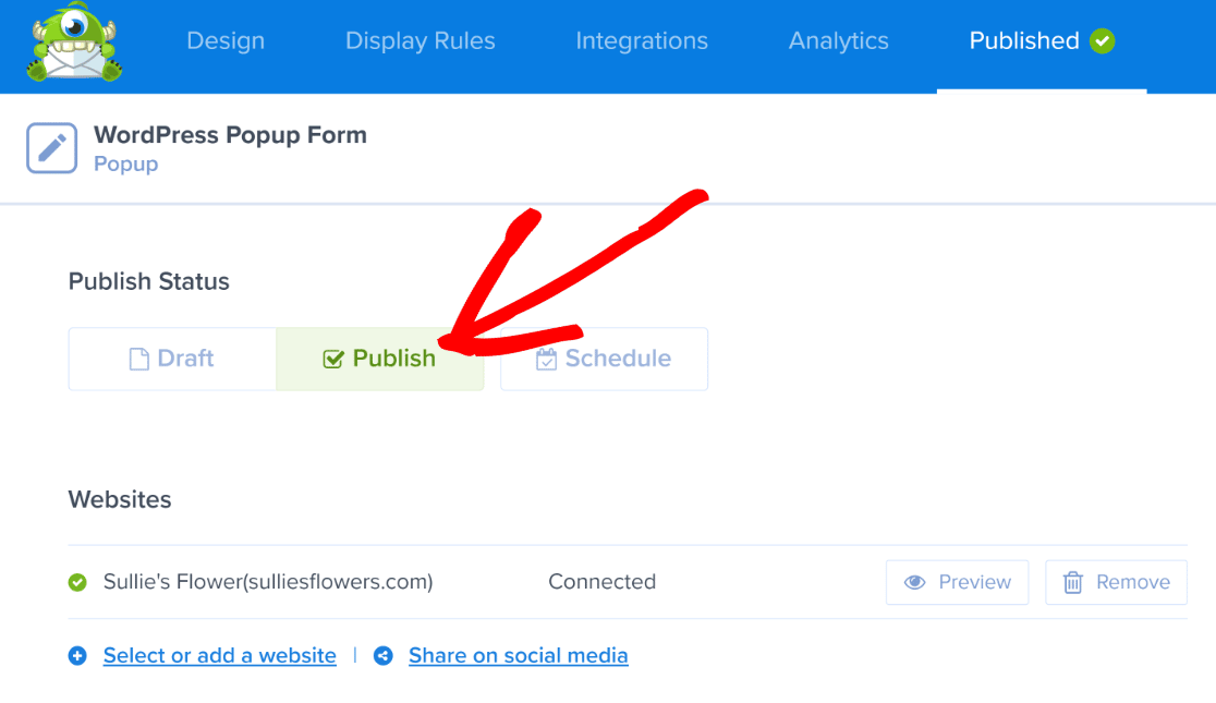 Publish popup form