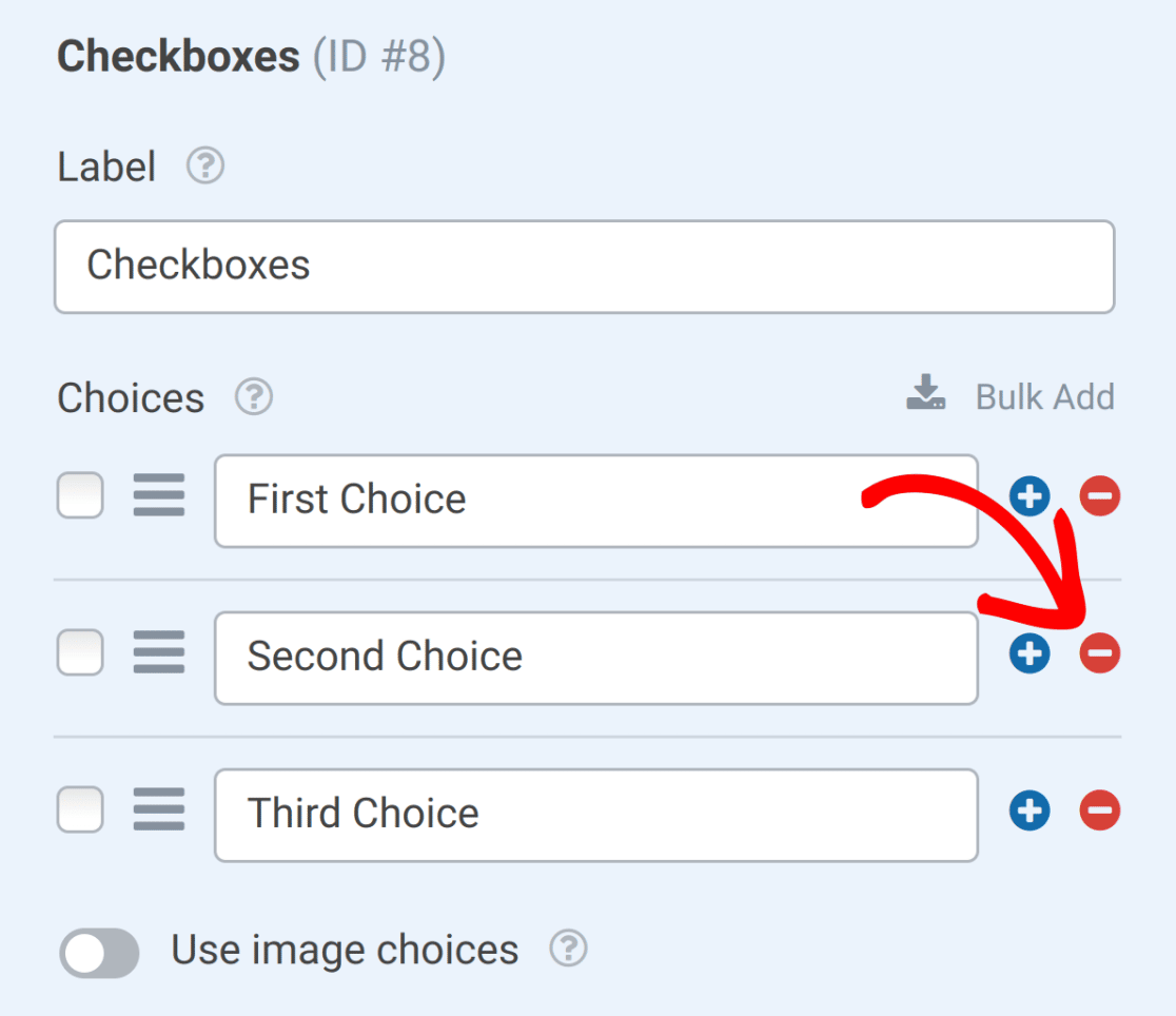 remove extra options from checkboxes field
