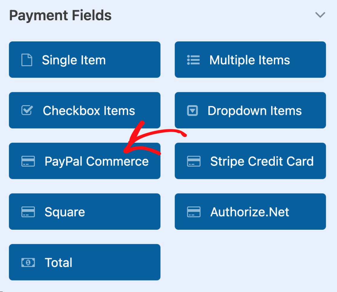 Select the PayPal Commerce field