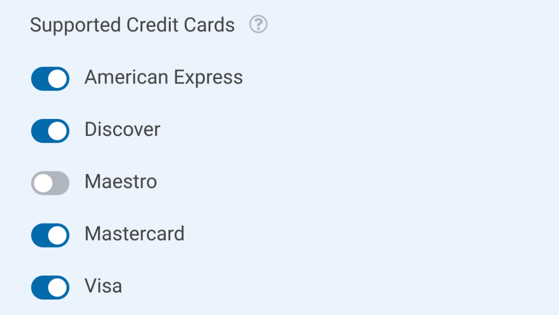 Supported Credit Cards