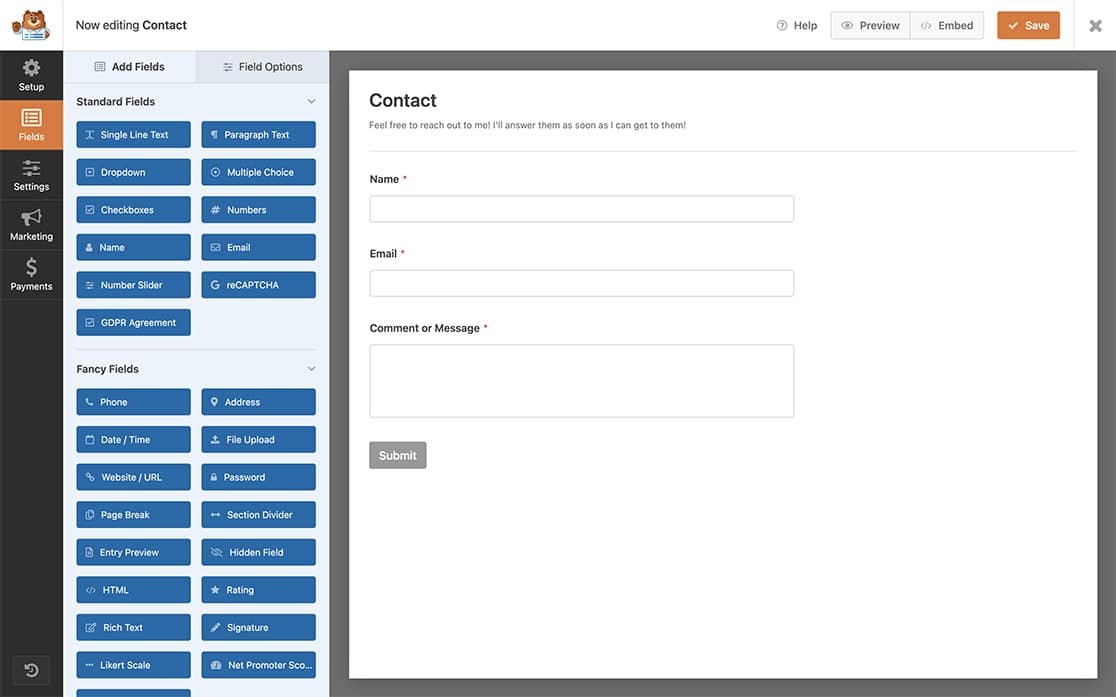 create your form and add your fields.