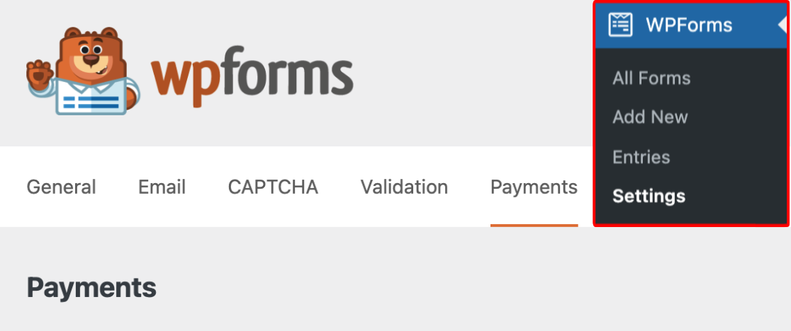 WPForms payment settings