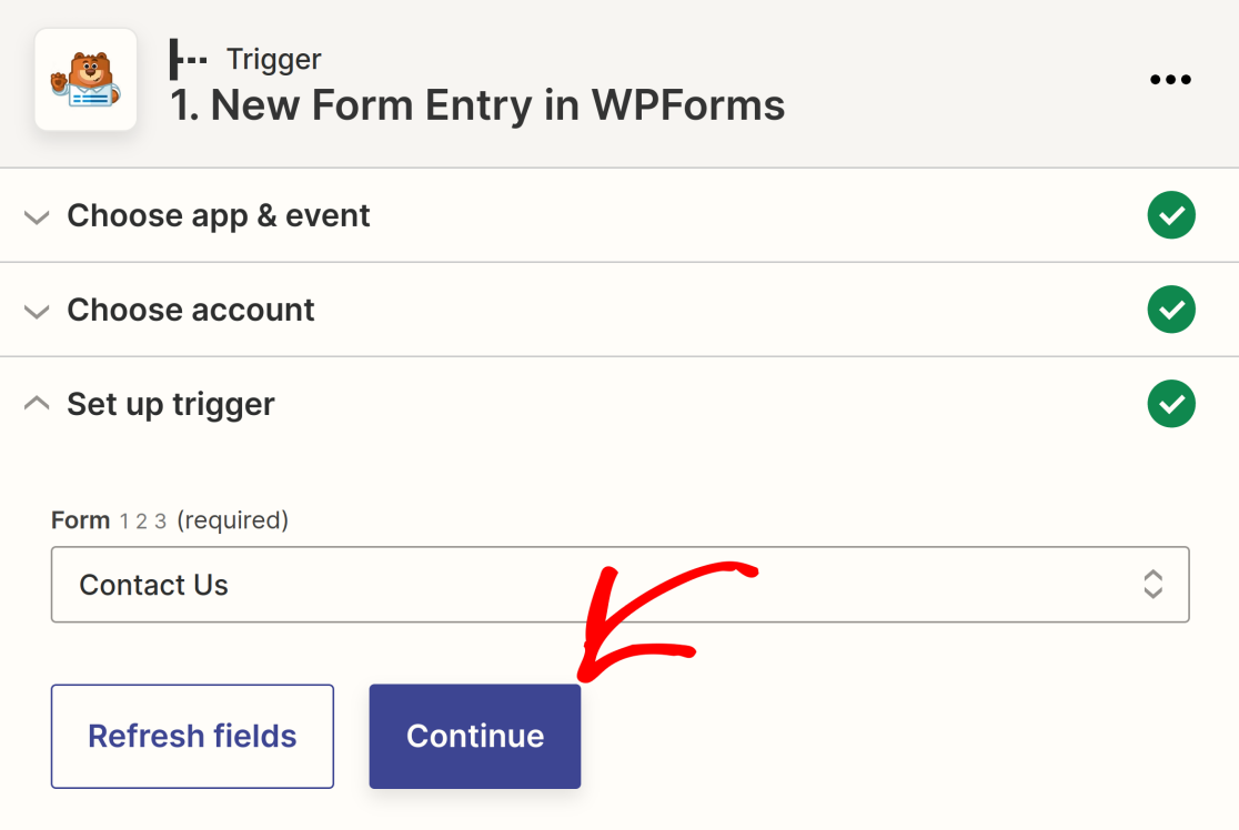 Selecting a form to use as the trigger in Zapier