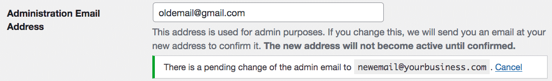 Admin email change notification