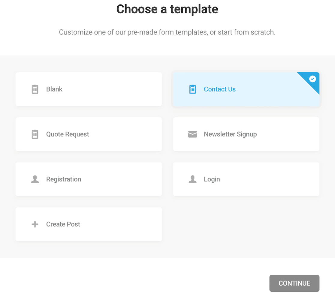 choose forminator template