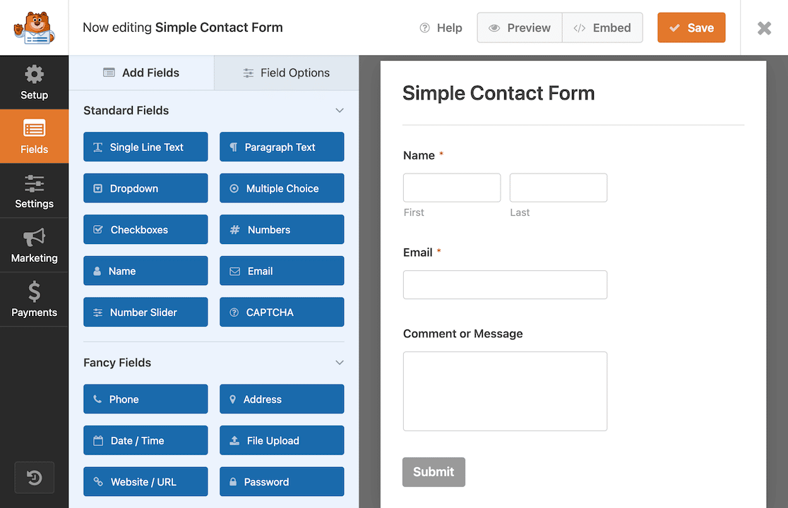 WPForms Form Builder interface