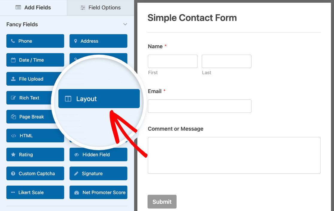 Adding a Layout field to a contact form