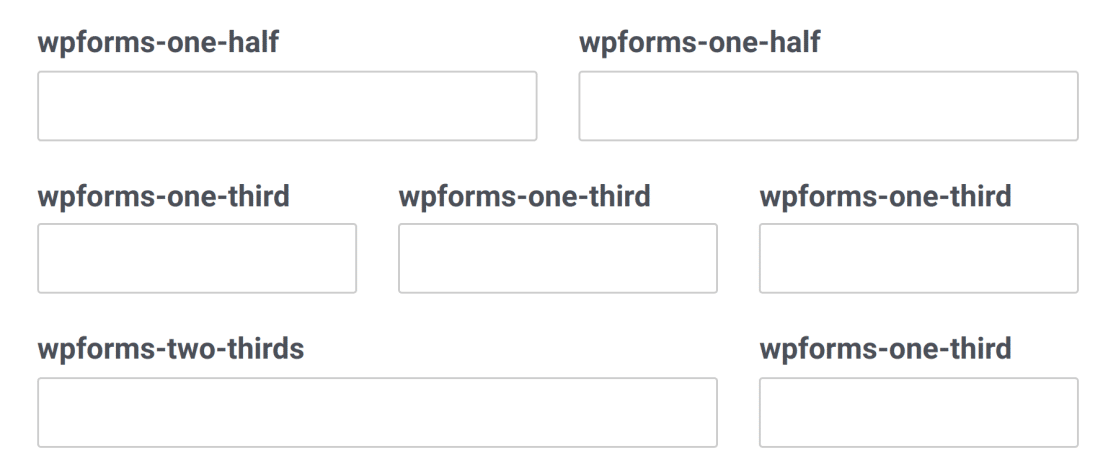 Common multi-column form layouts, including two-column, three-column, and uneven two-column layouts