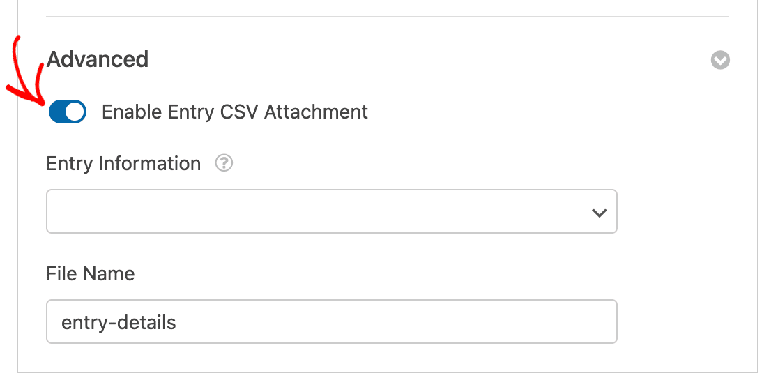Enabling entry CSV attachments for an email notification