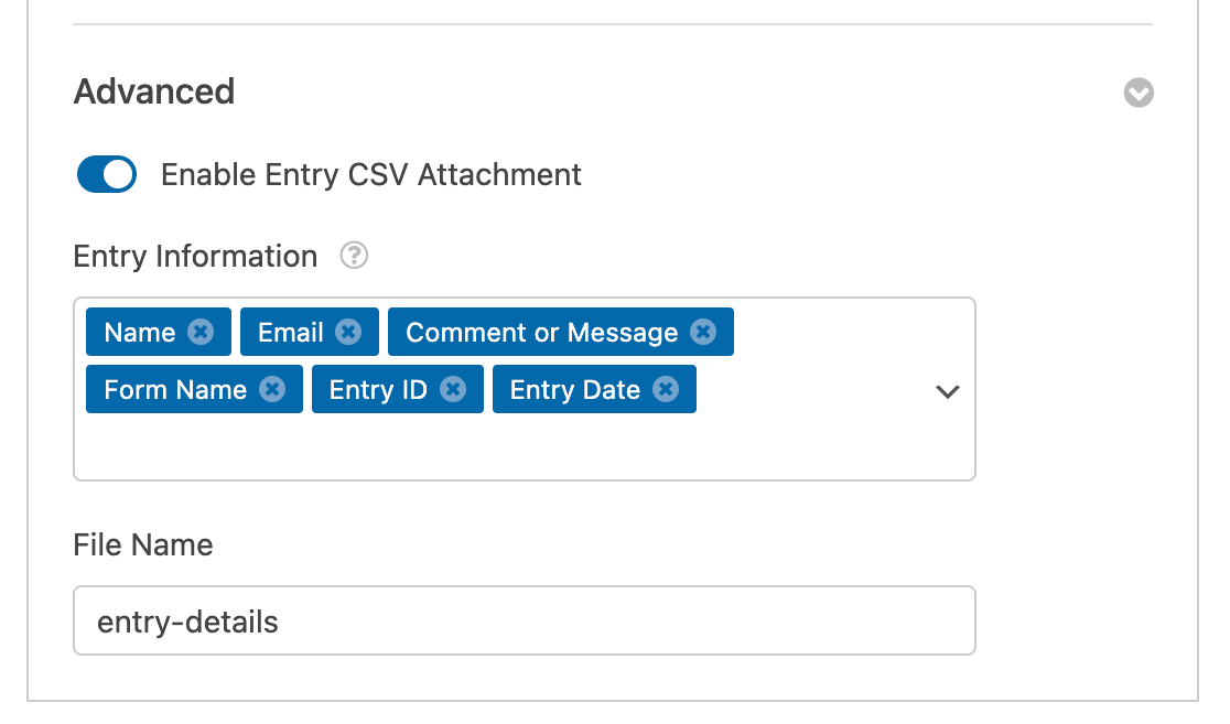 Selecting what information to include in an entry CSV file