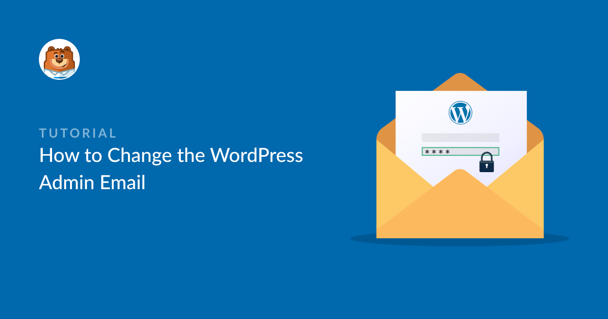 Lettre blanche sortant d'une enveloppe jaune avec le titre 'comment changer l'email administrateur WordPress'