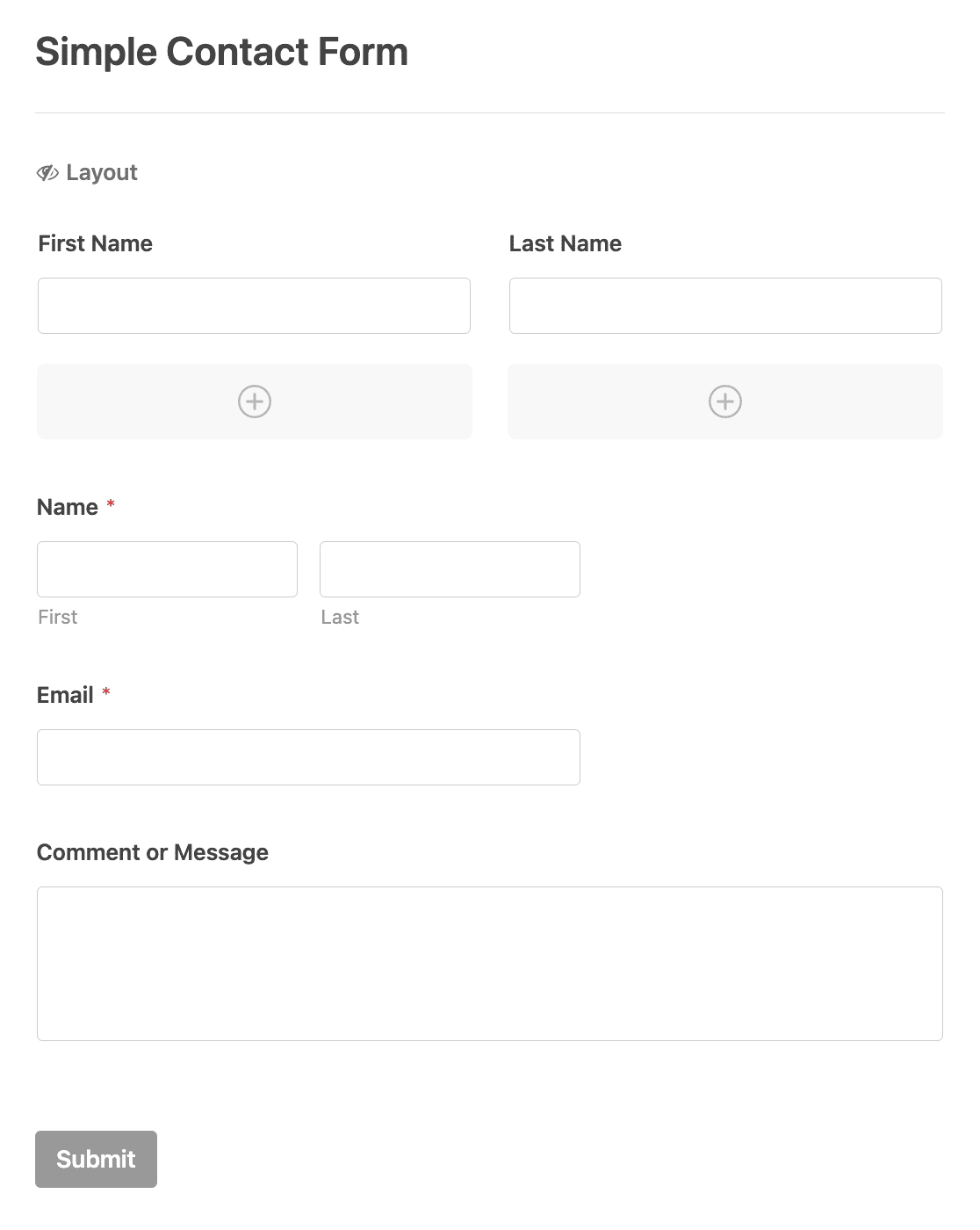 Separate First Name and Last Name fields in a Layout field