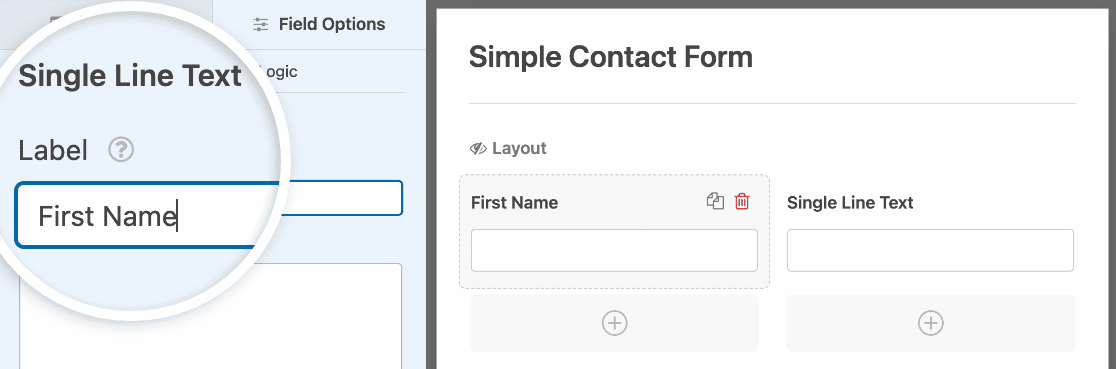 Changing a Single Line Text field label to First Name