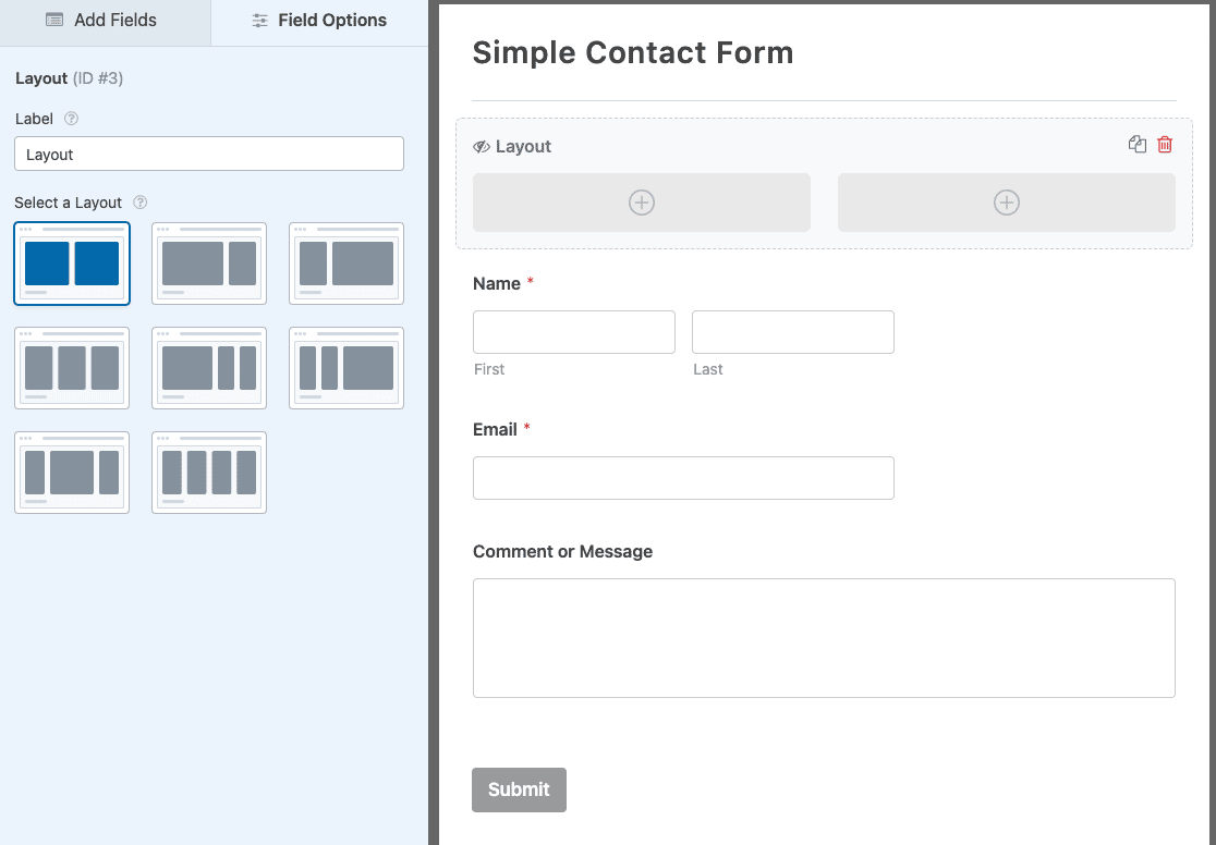 Choosing a layout option for the Layout field