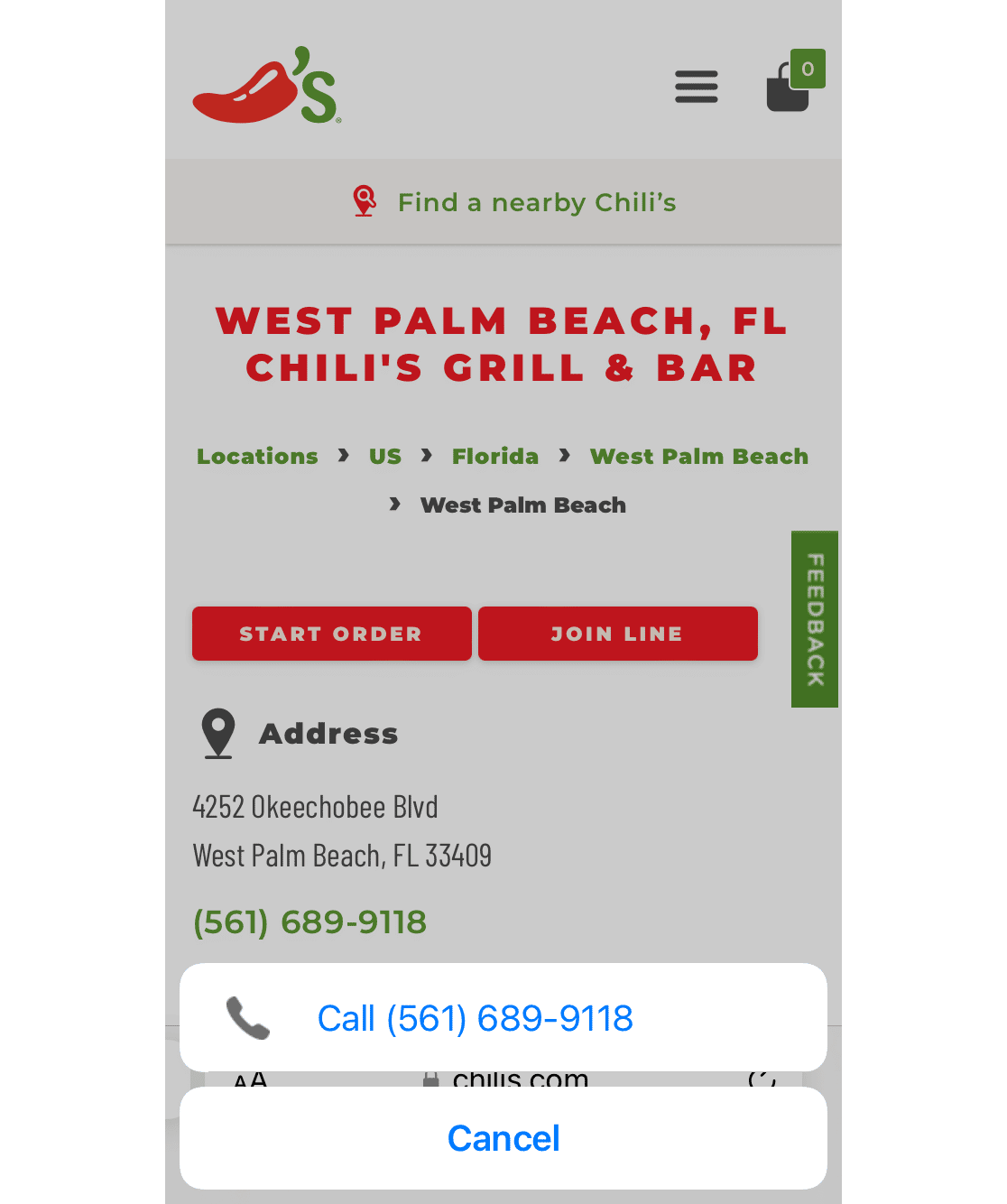 A clickable phone number on a mobile web page
