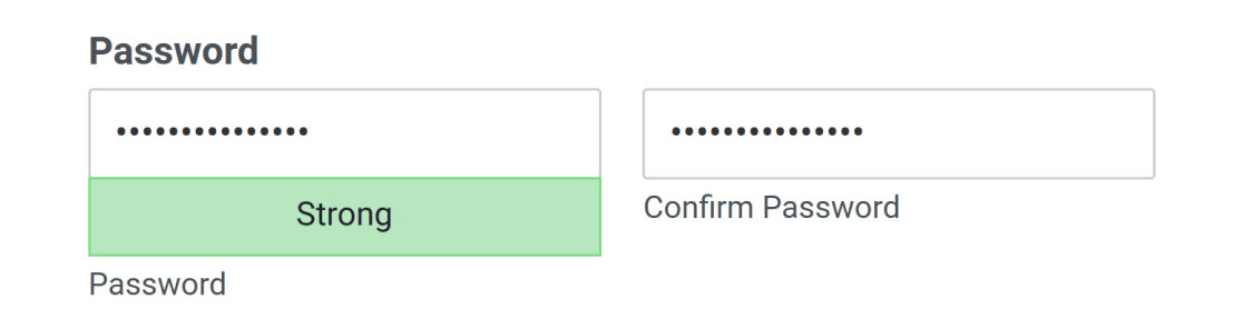 A Password field with a strength meter and Confirm Password field