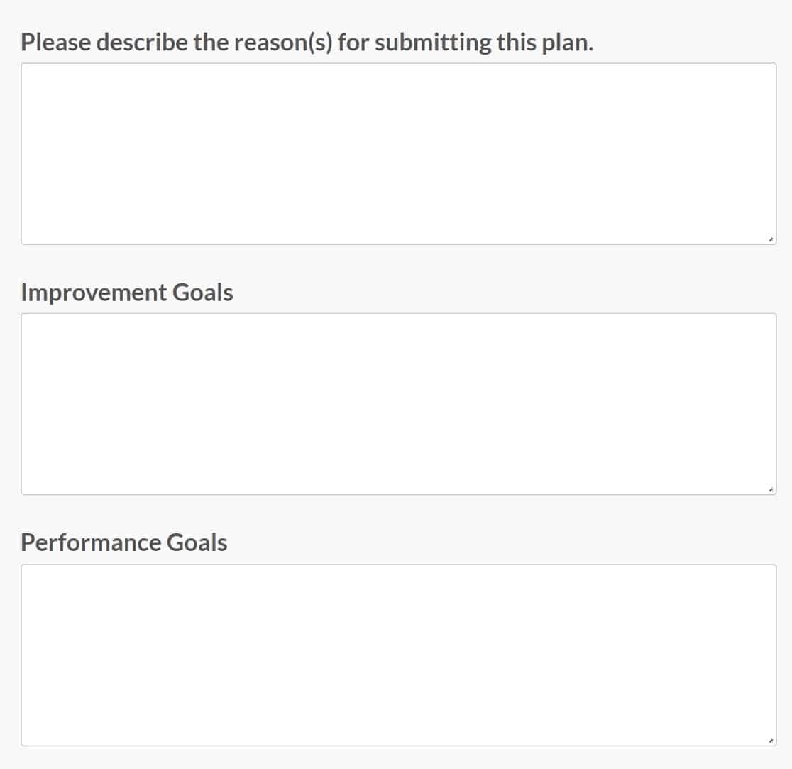 performance improvement plan fields