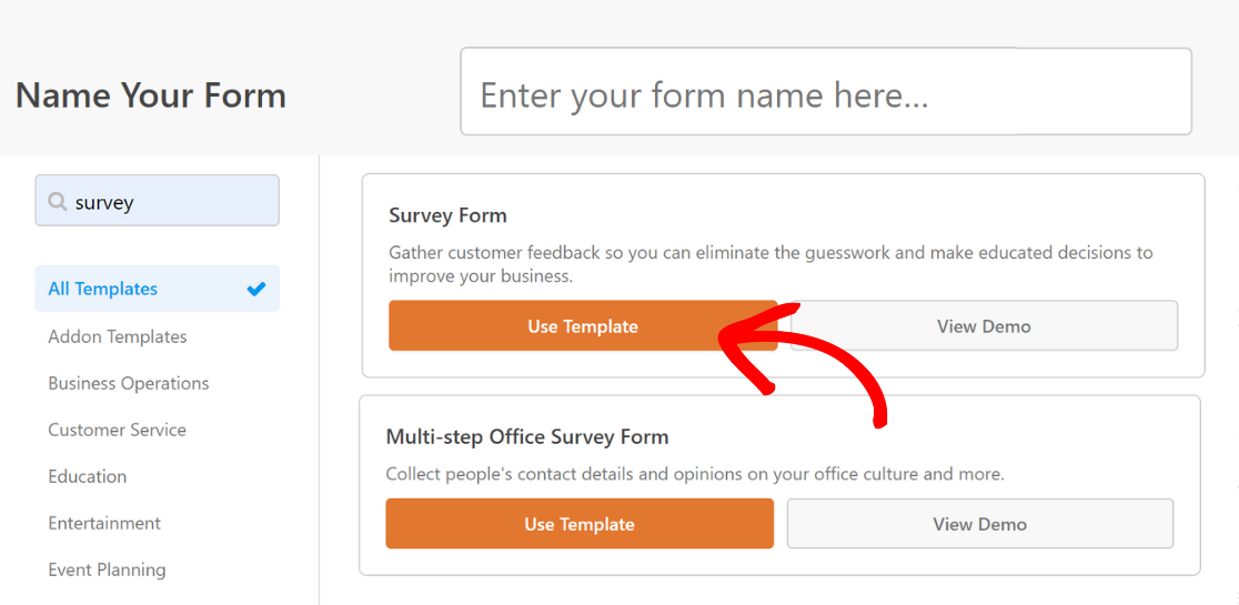 select survey form template