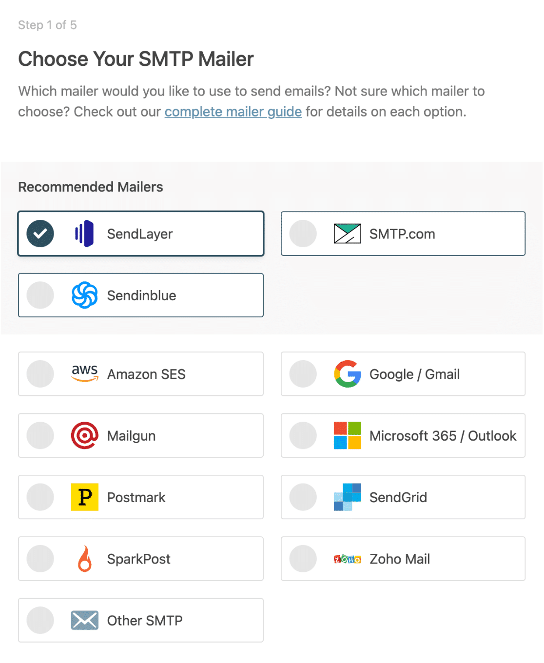 Select SendLayer option 