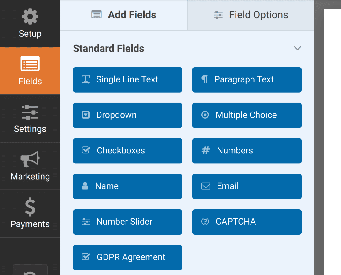 The WPForms Standard Fields