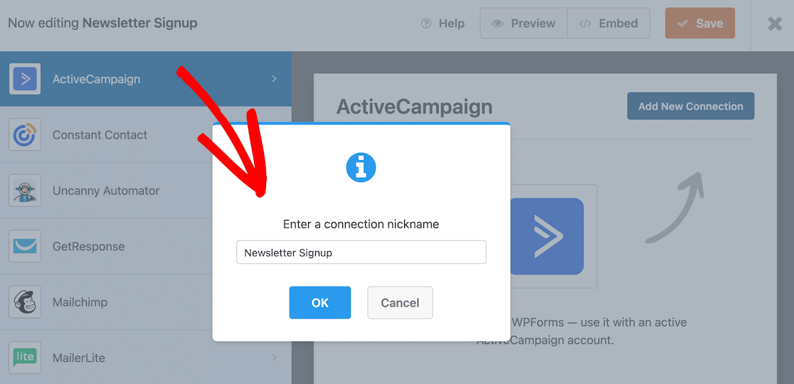 Name your ActiveCampaign Connection