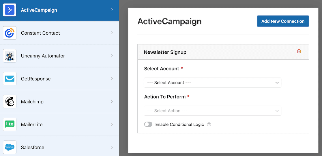 ActiveCampaign new connection