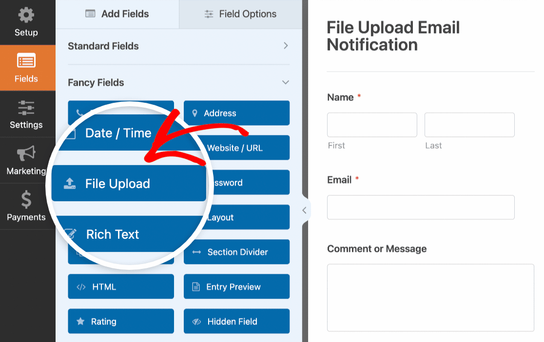 Adding a File Upload field