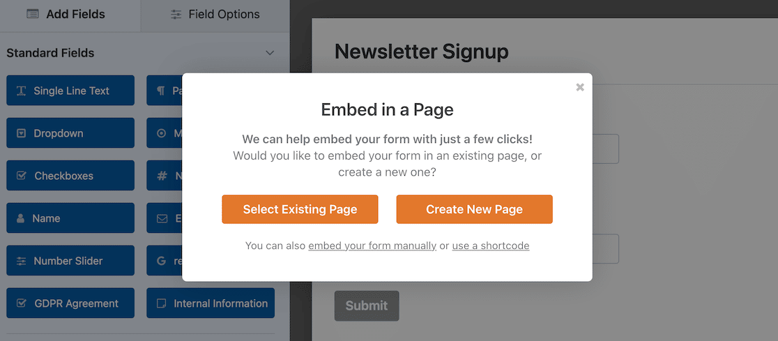 Embed in a Page modal