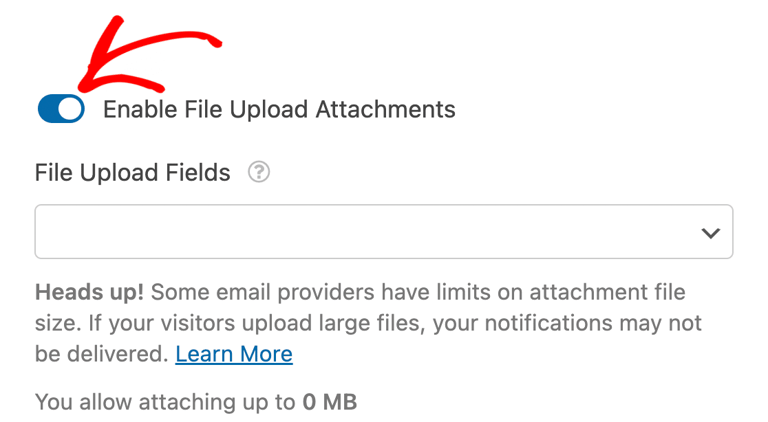 Enable File Upload Attachments toggle button