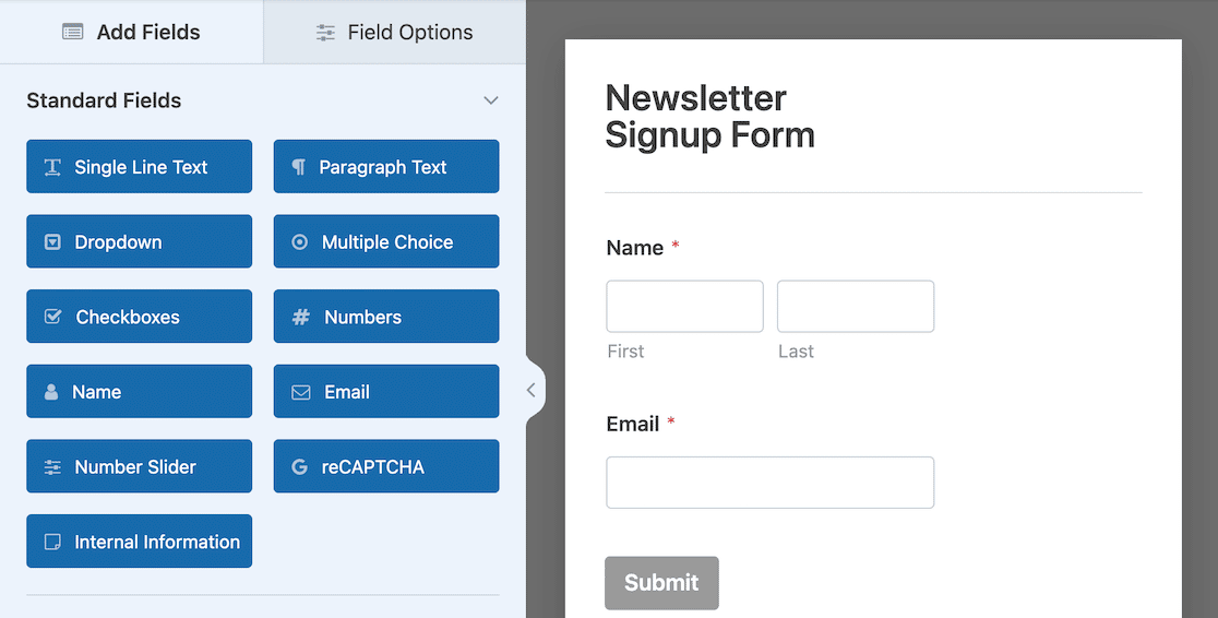 newsletter signup form fields