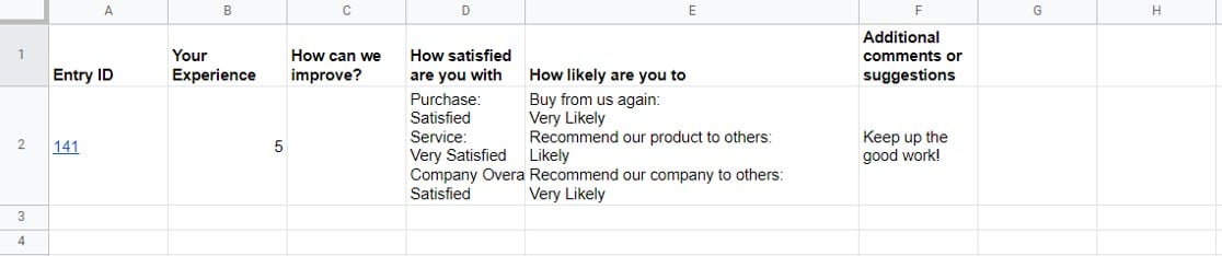 Survey data in Google Sheets