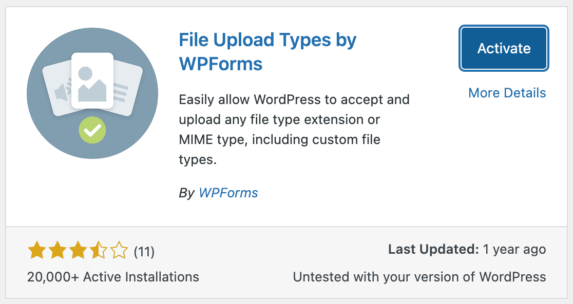 Activating the File Upload Types plugin