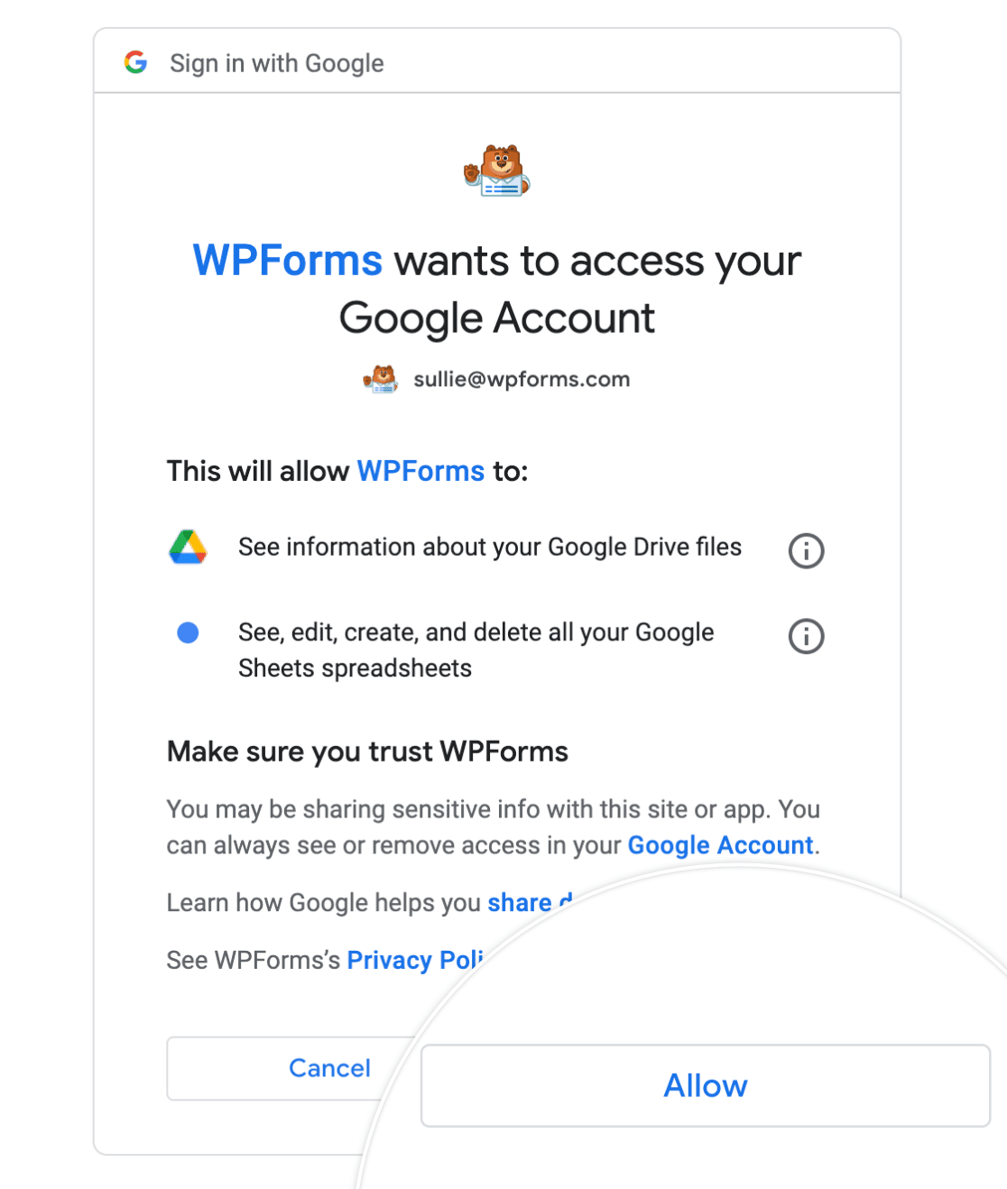 allow-wpforms-to-access-google-account