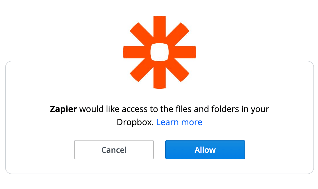 Allowing Zapier to access your Dropbox account