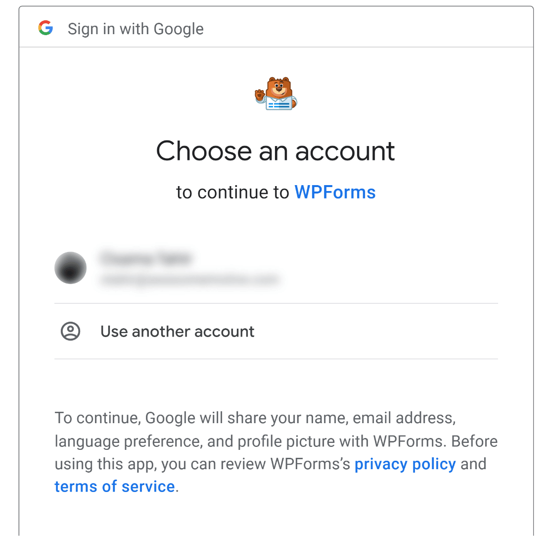 Choose google account